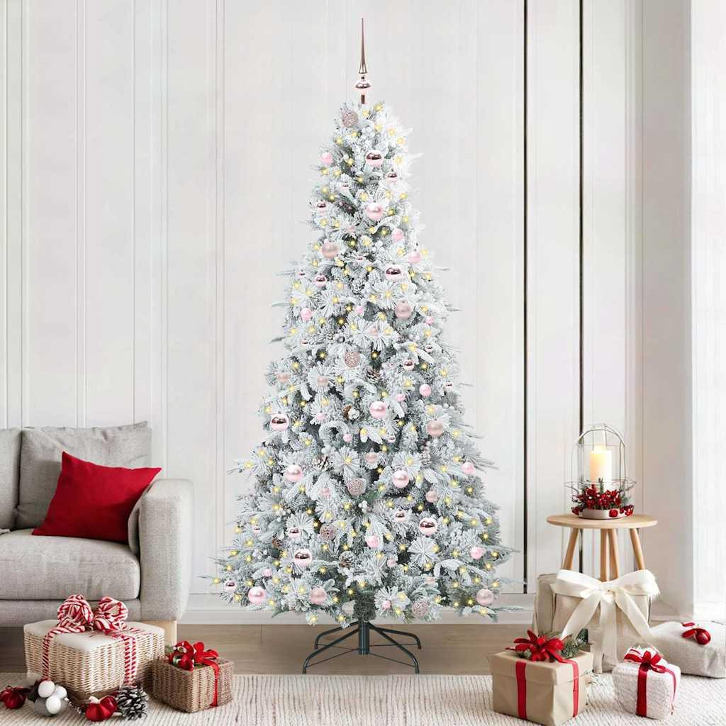 Kunstigt Hinged Juletræ med 300 LED'er Grøn 210 cm PE og PVC