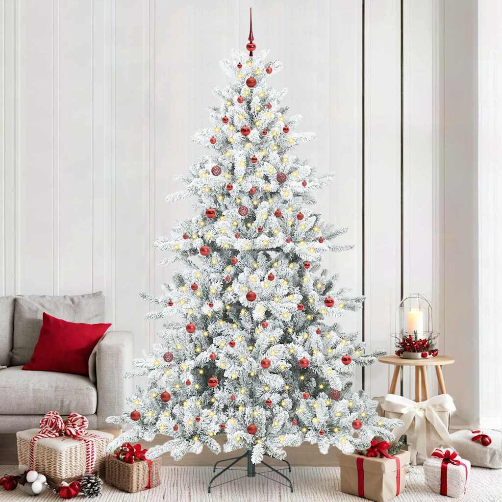 Kunstigt hinged juletræ med 300 LED - hvid 240 cm, PVC og stål