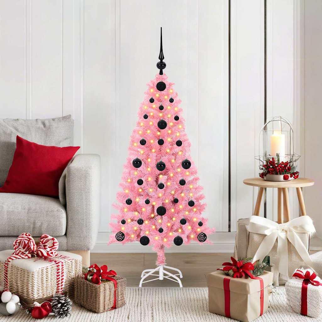 Juletræ med 150 LED - lyserød 120 cm med stativ i PVC