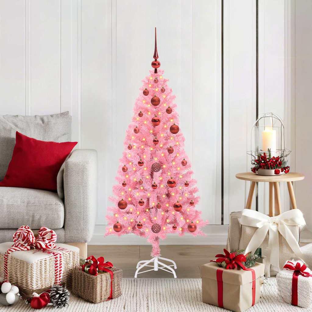 Lyserødt juletræ med 150 LED - 120 cm PVC med stativ