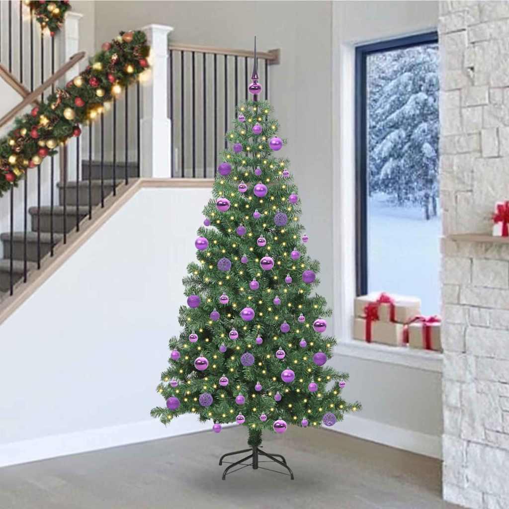 Juletræ i PVC 240 cm med 300 LED - grøn med stativ