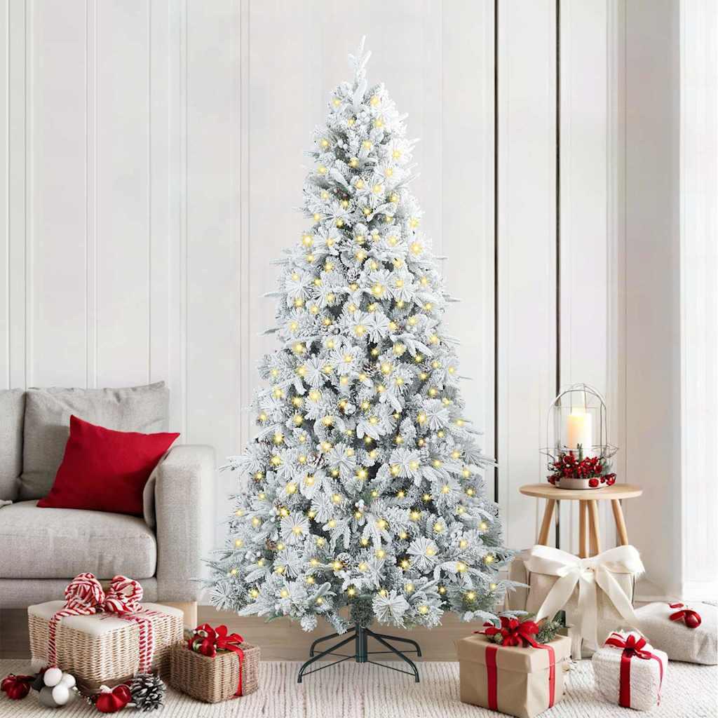 Kunstigt Hinged Juletræ med 300 LED'er Grøn 210 cm PE og PVC