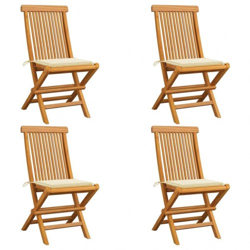 Foldbare havestole i massivt teak med creme hynder - 4 stk.