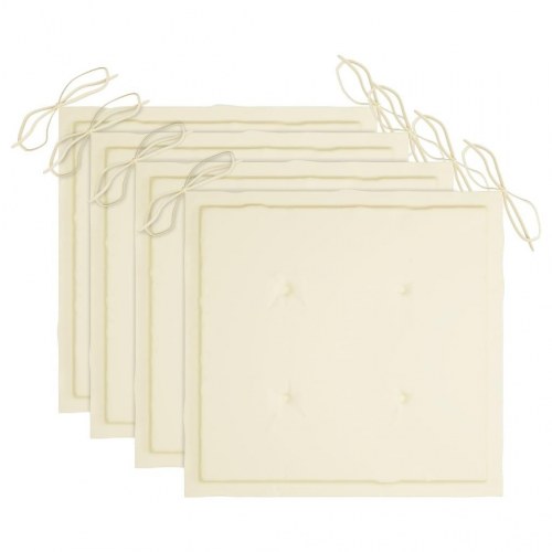 Foldbare havestole i massivt teak med creme hynder - 4 stk.