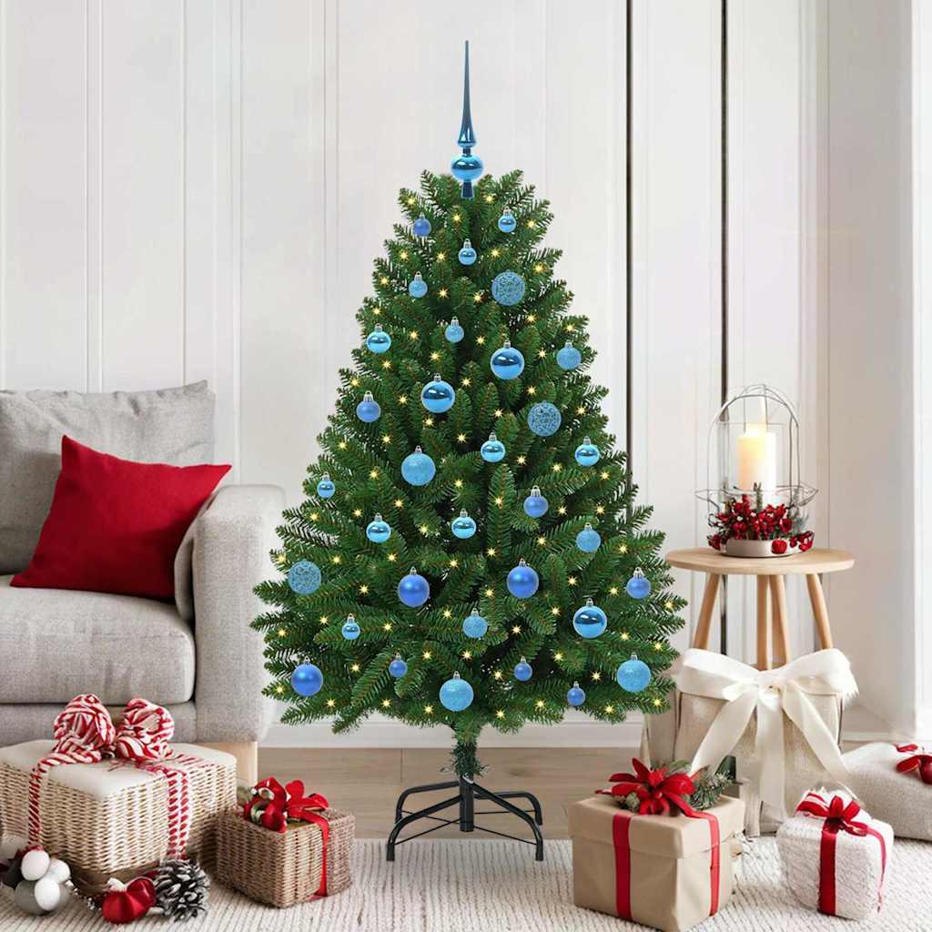 Kunstigt juletræ 150 cm med 150 LED-lys - grøn, PVC og metal