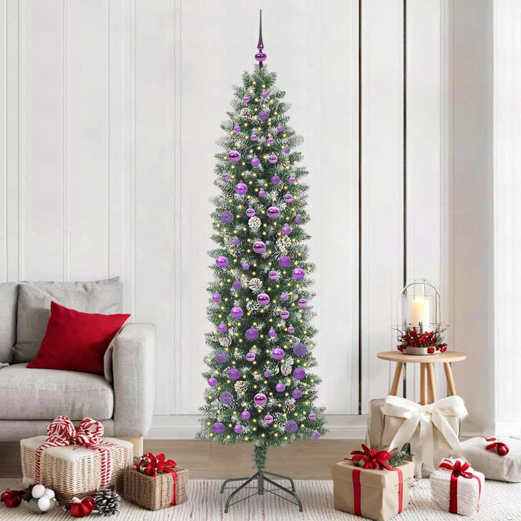 Kunstigt slankt juletræ med 300 LED'er Grøn og hvid 210 cm