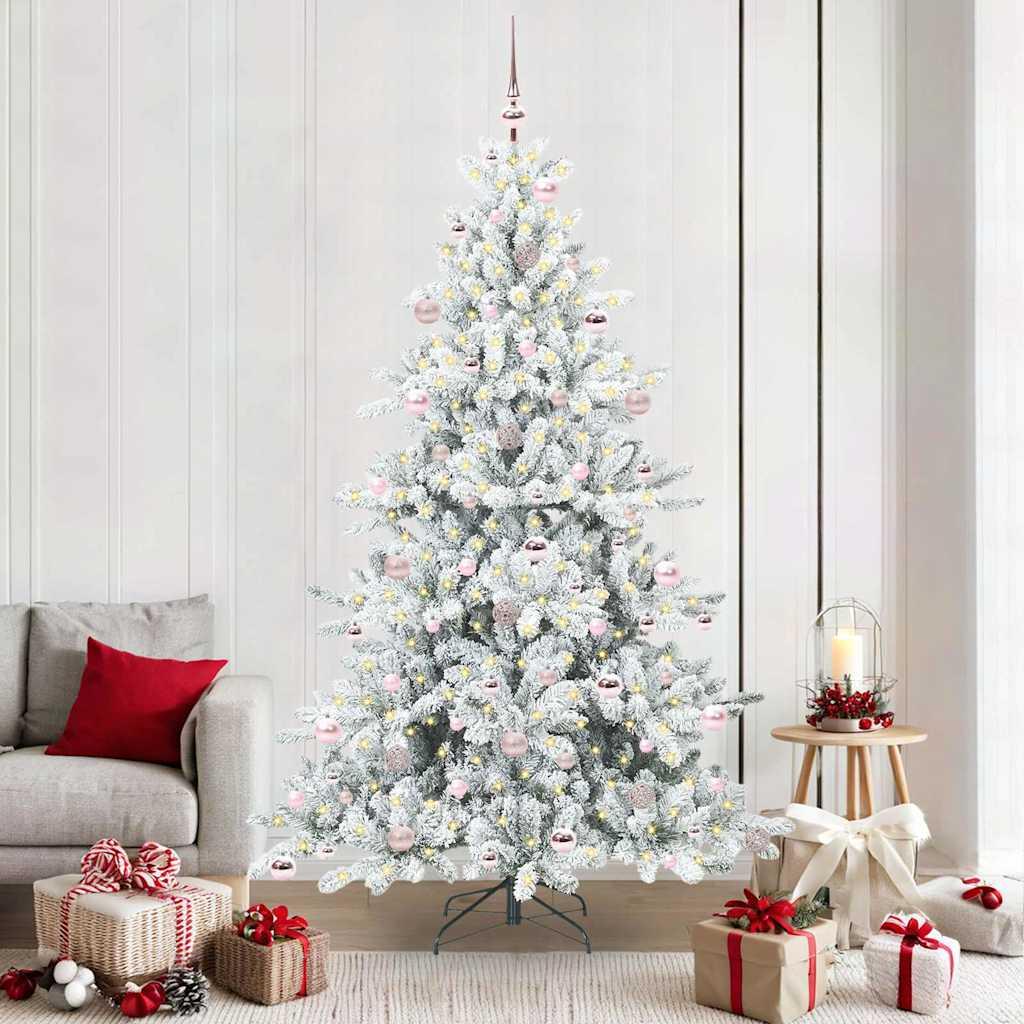 Kunstigt hængslet juletræ 210 cm - hvid med 300 LED, PVC/stål