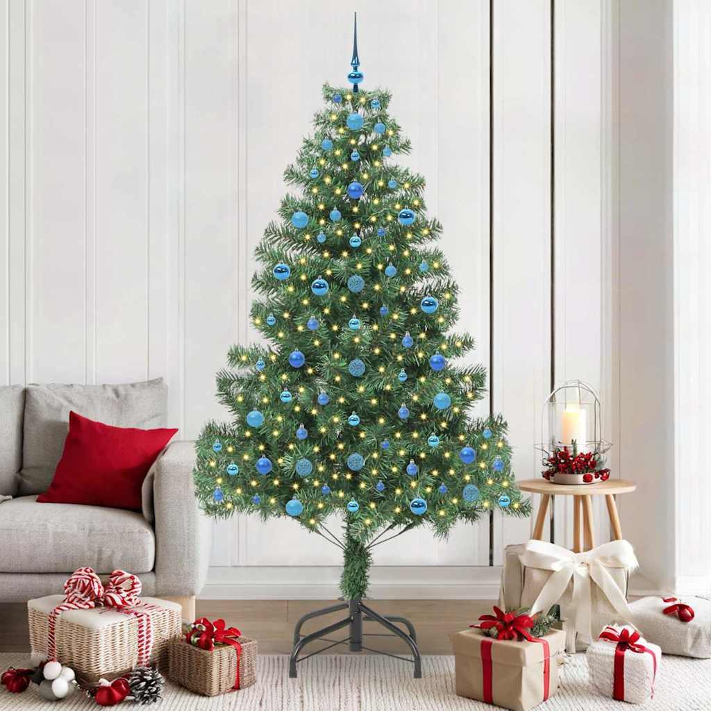 Juletræ 210 cm i grøn PVC med stativ - 300 varme hvide LED