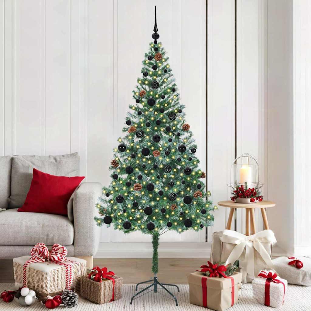 Kunstigt juletræ 180 cm med 300 LED - grøn, PVC/stål