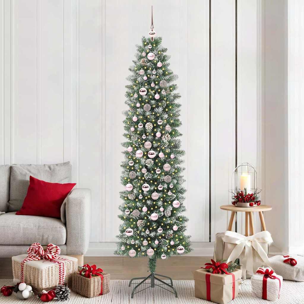 Kunstigt slankt juletræ med 300 LED'er Grøn og hvid 210 cm