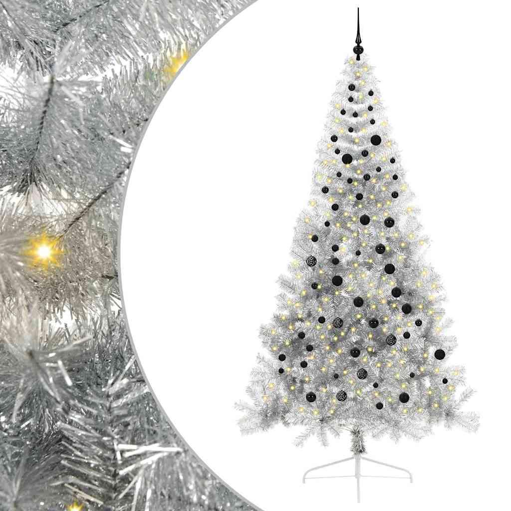 Kunstig Forbelyst Juletræ med 300 LED'er Sølv 240 cm PET