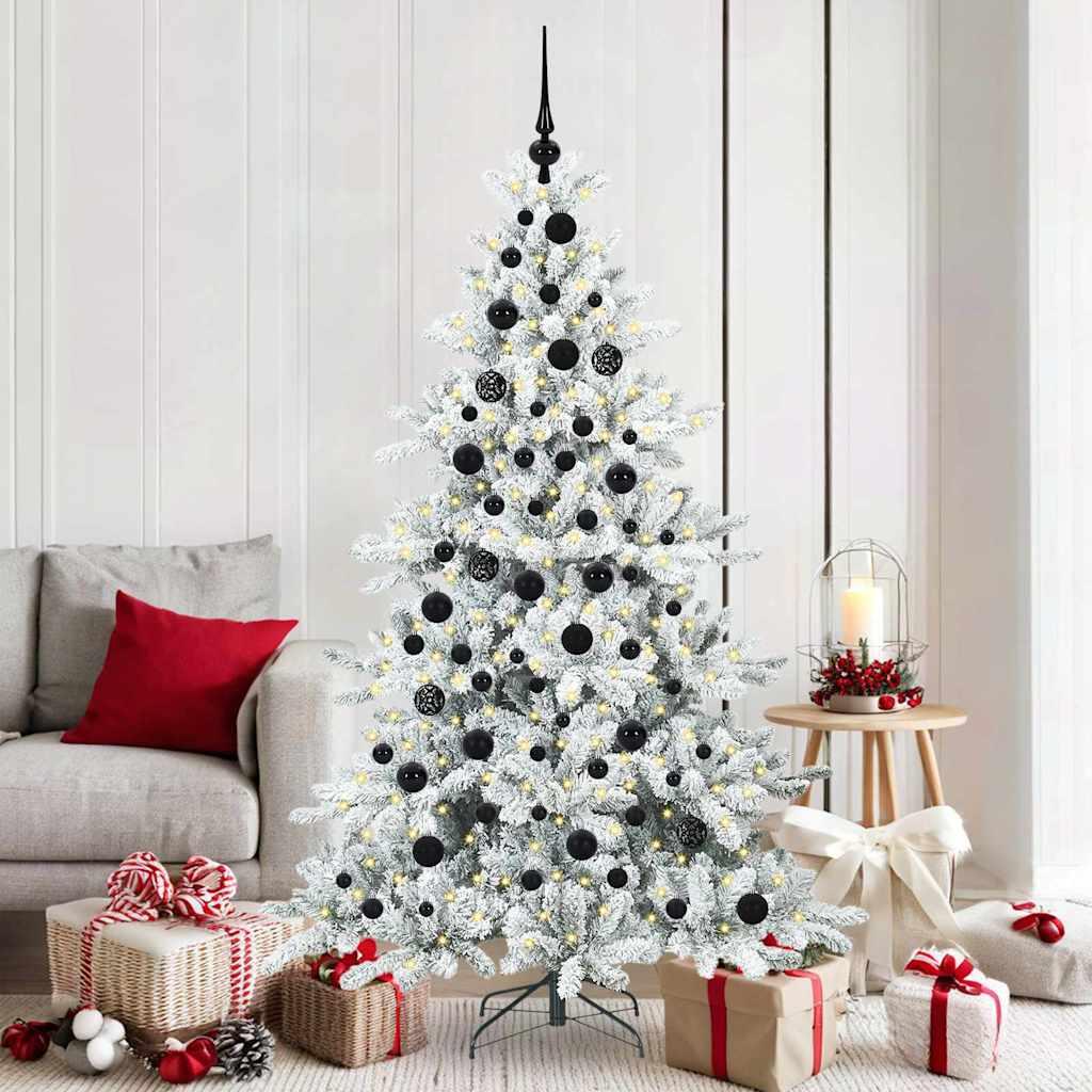 Kunstigt hinged juletræ med 300 LED - hvid 180 cm i PVC og stål