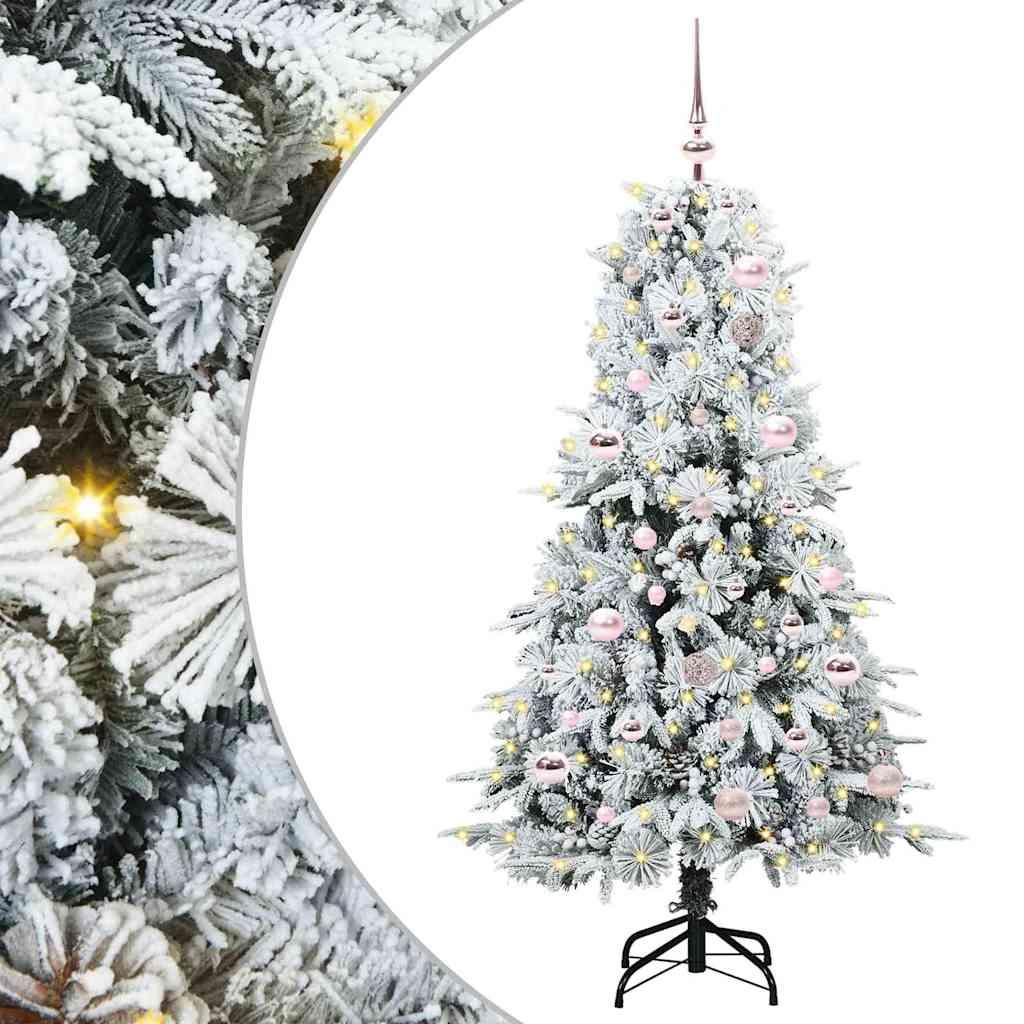 Kunstigt hinged juletræ med 150 LED - hvid 150 cm i PE og PVC