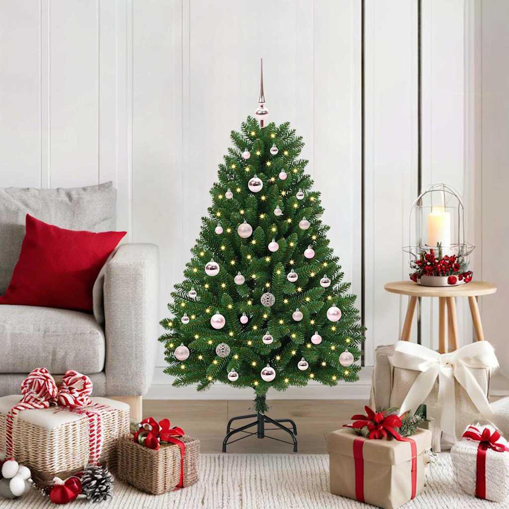 Kunstigt juletræ 120 cm med 150 LED-lys - grøn, PVC og metal