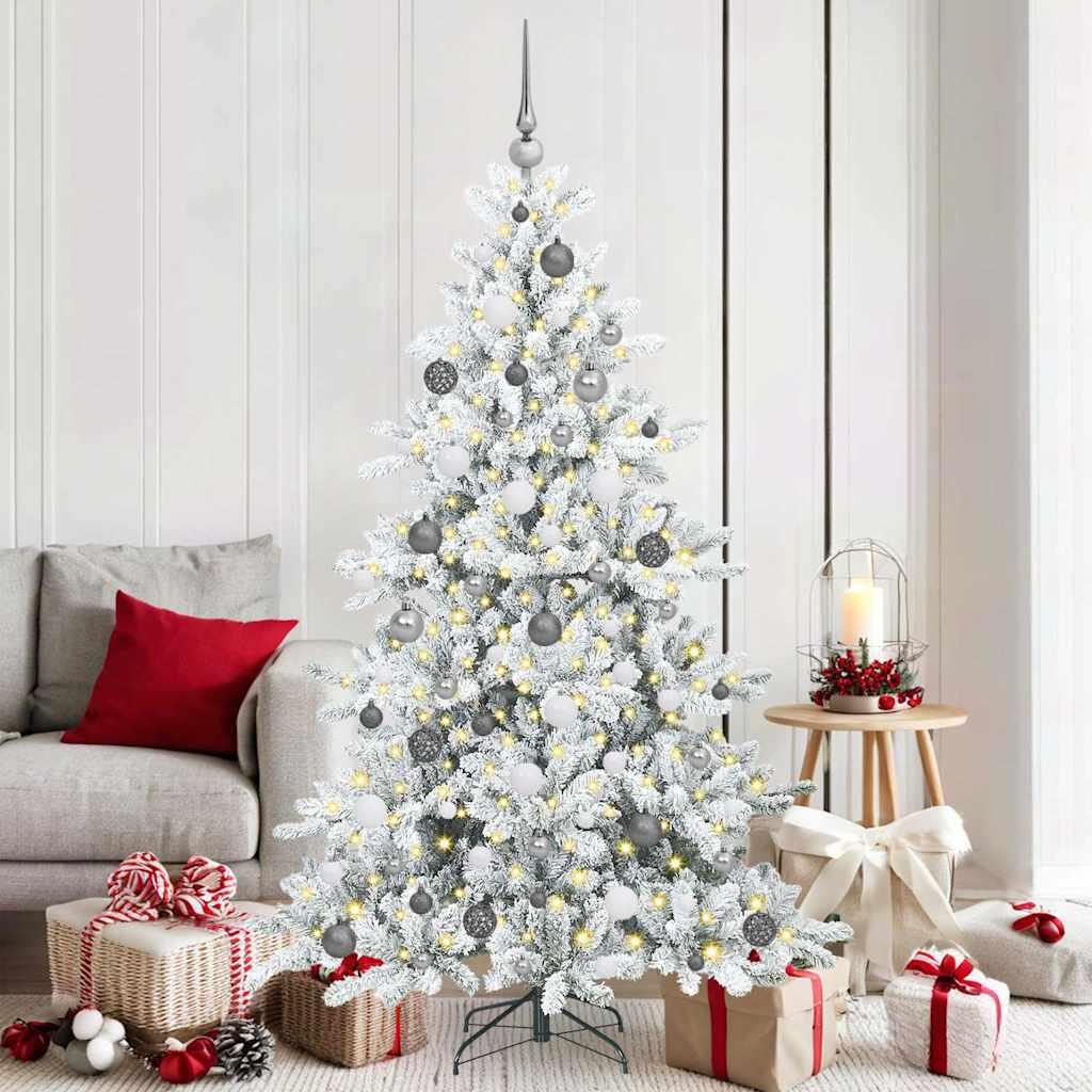 Kunstigt hinged juletræ med 300 LED - hvid 180 cm, PVC og stål
