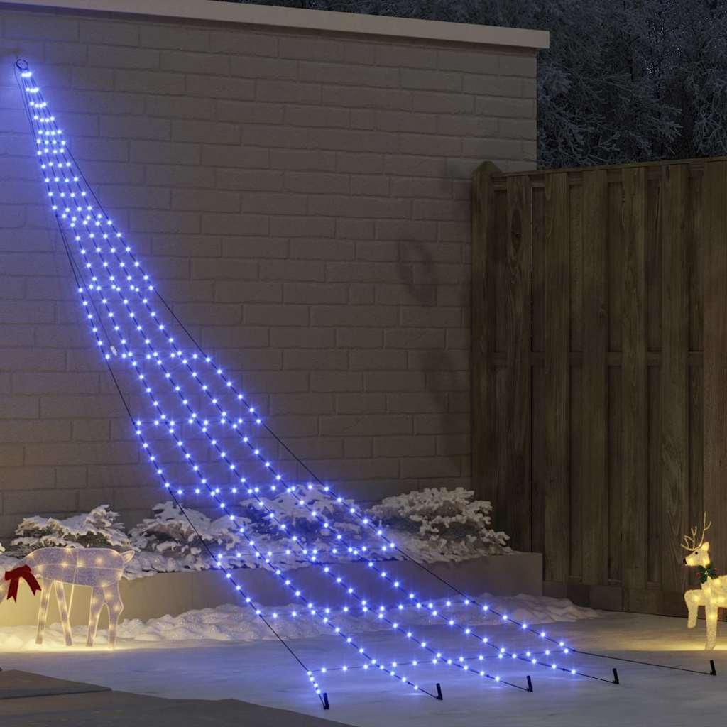 LED Juletræ med jordsøjler med 276 LED'er Blå 500 cm Metal