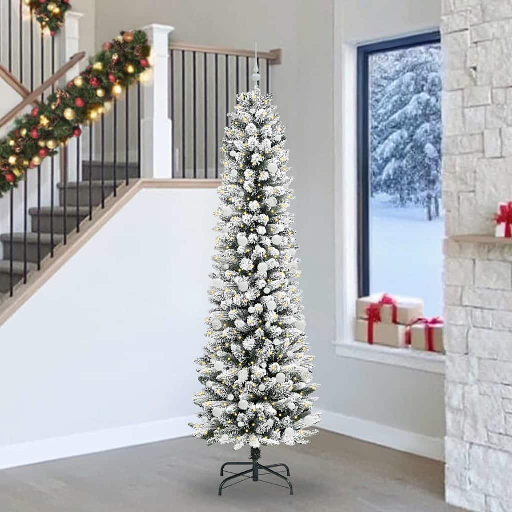 Kunstigt juletræ Grøn og hvid 240 cm PVC og metal og plast