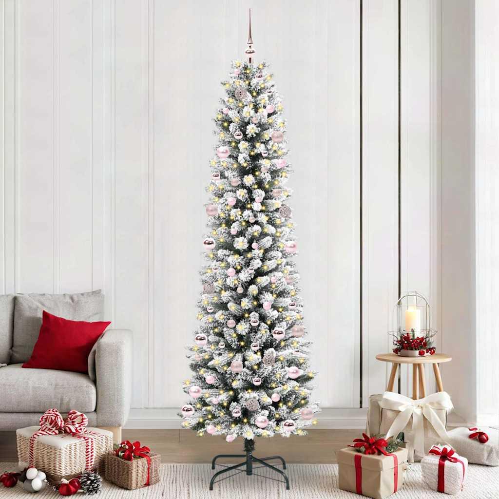 Kunstigt juletræ Grøn og hvid 240 cm PVC og metal og plast