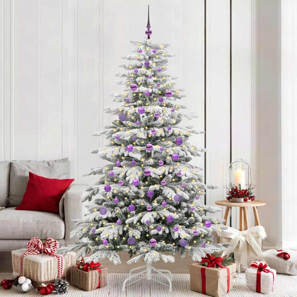 Kunstigt hængslet juletræ - hvid 210 cm med LED-strips (PE/PVC)