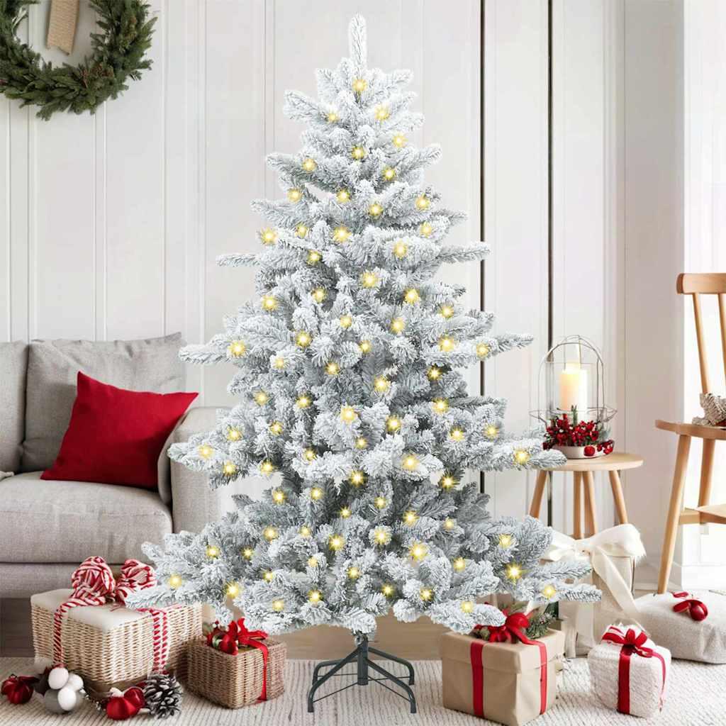 Kunstigt hinged juletræ med 150 LED - hvid 150 cm i PVC og stål