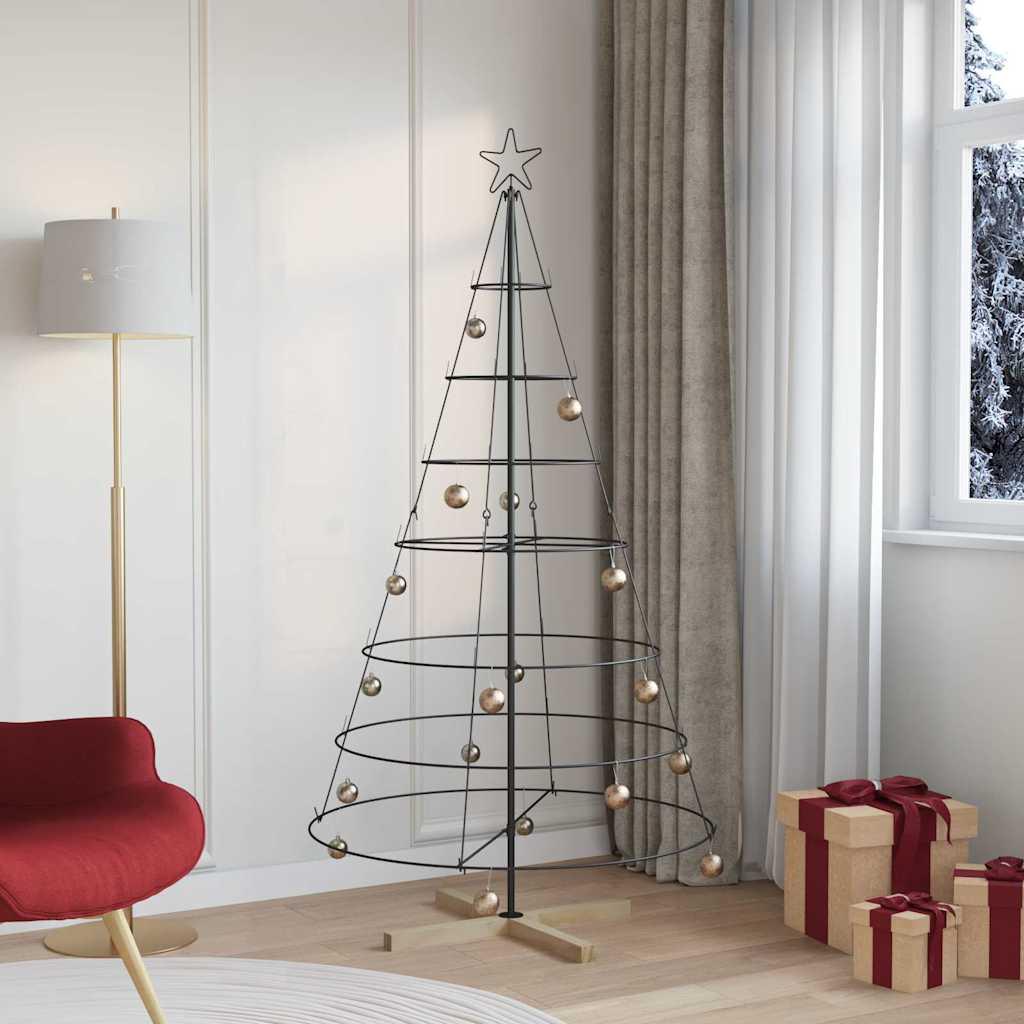 Juletræ med Kegle med stativ Sort 180 cm Stål