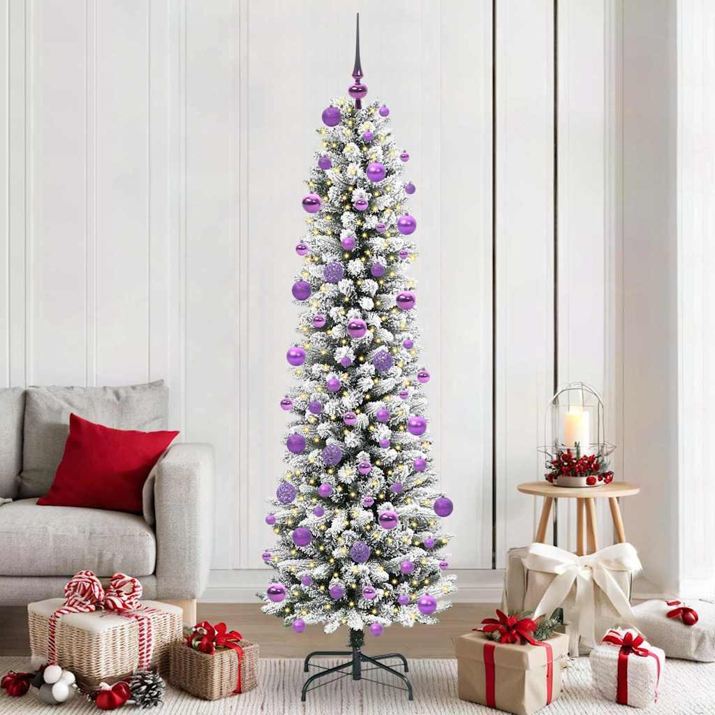 Kunstigt juletræ Grøn og hvid 210 cm PVC og metal og plast