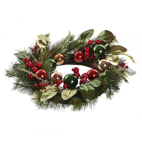 Julekrans med LED - rød/grøn, 50 cm