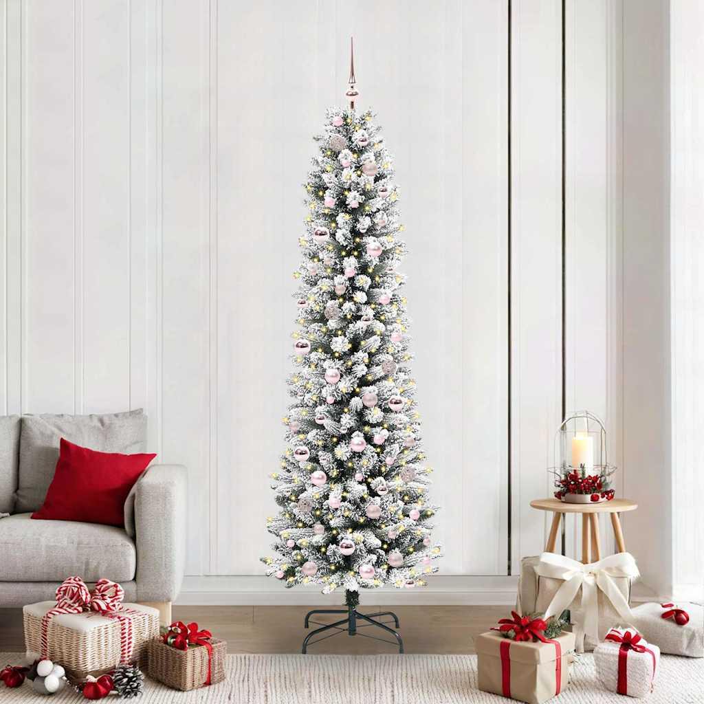 Kunstigt juletræ Grøn og hvid 210 cm PVC og metal og plast