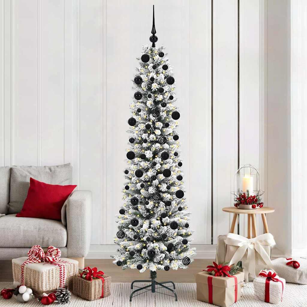 Kunstigt juletræ Grøn og hvid 210 cm PVC og metal og plast