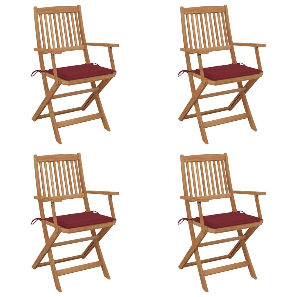 Foldbare Havestole Med Hynder Massivt Akacietræ - 4 / Vinrød