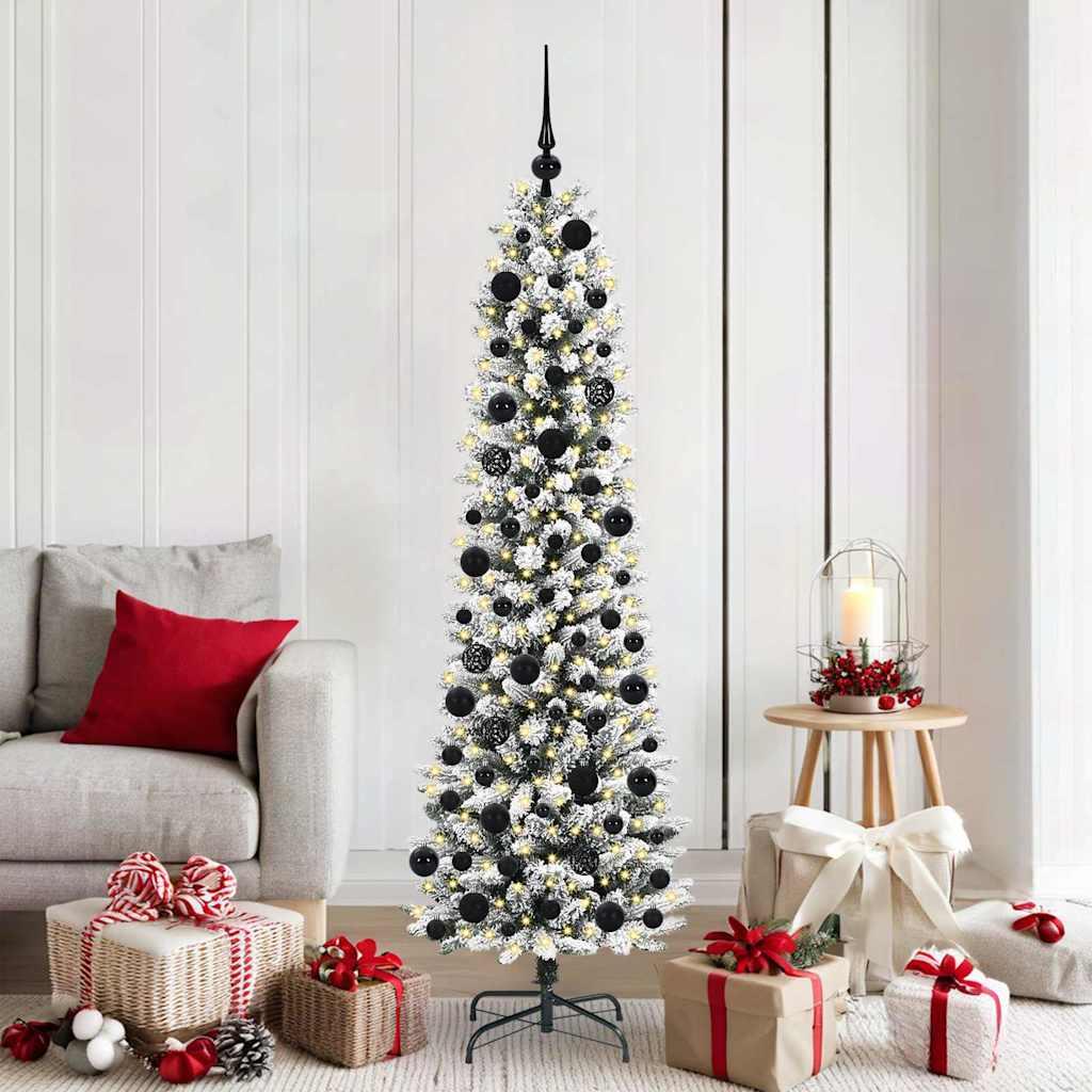 Kunstigt juletræ Grøn og hvid 180 cm PVC og metal og plast