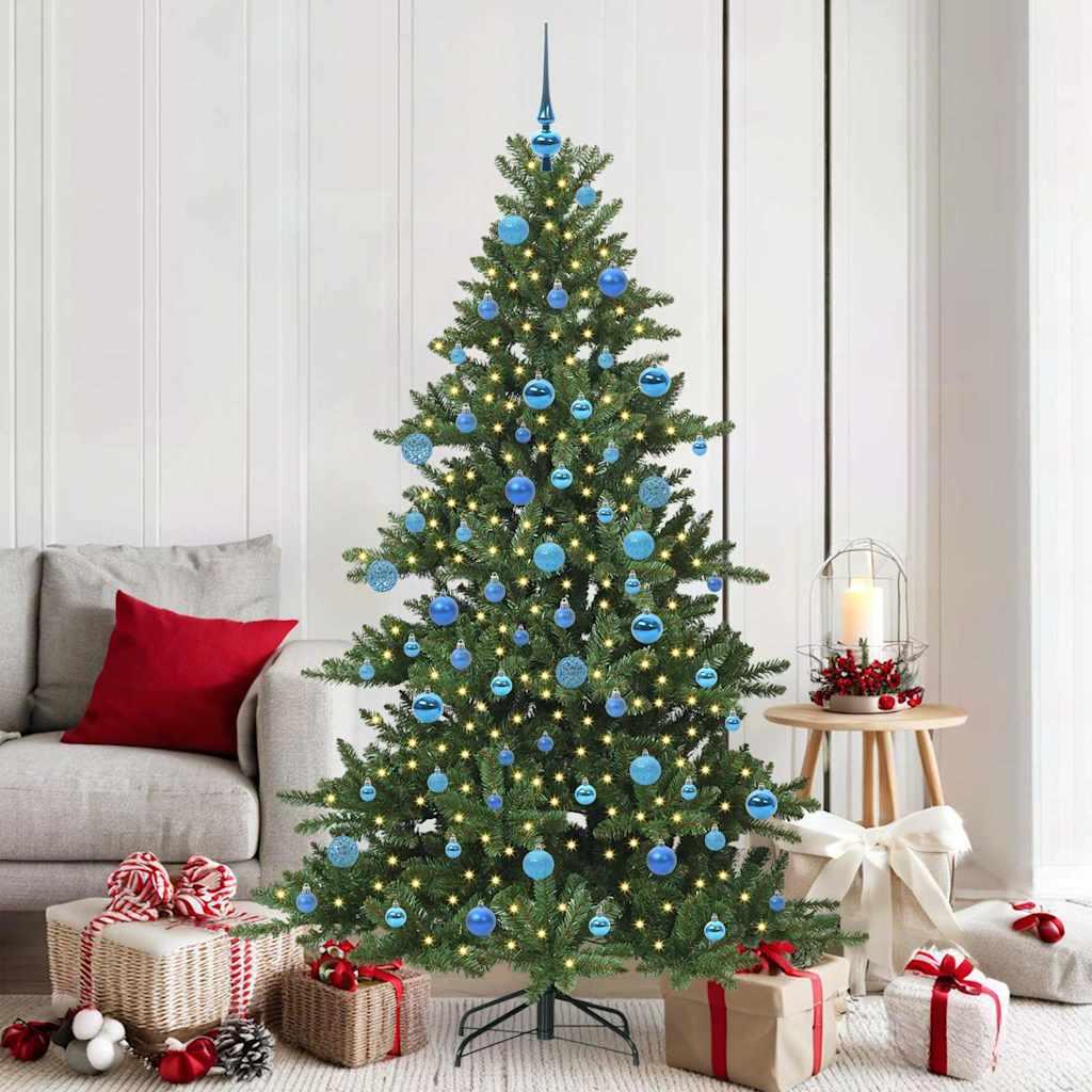 Kunstigt hængslet juletræ med 300 LED - grøn 180 cm, PVC og stål