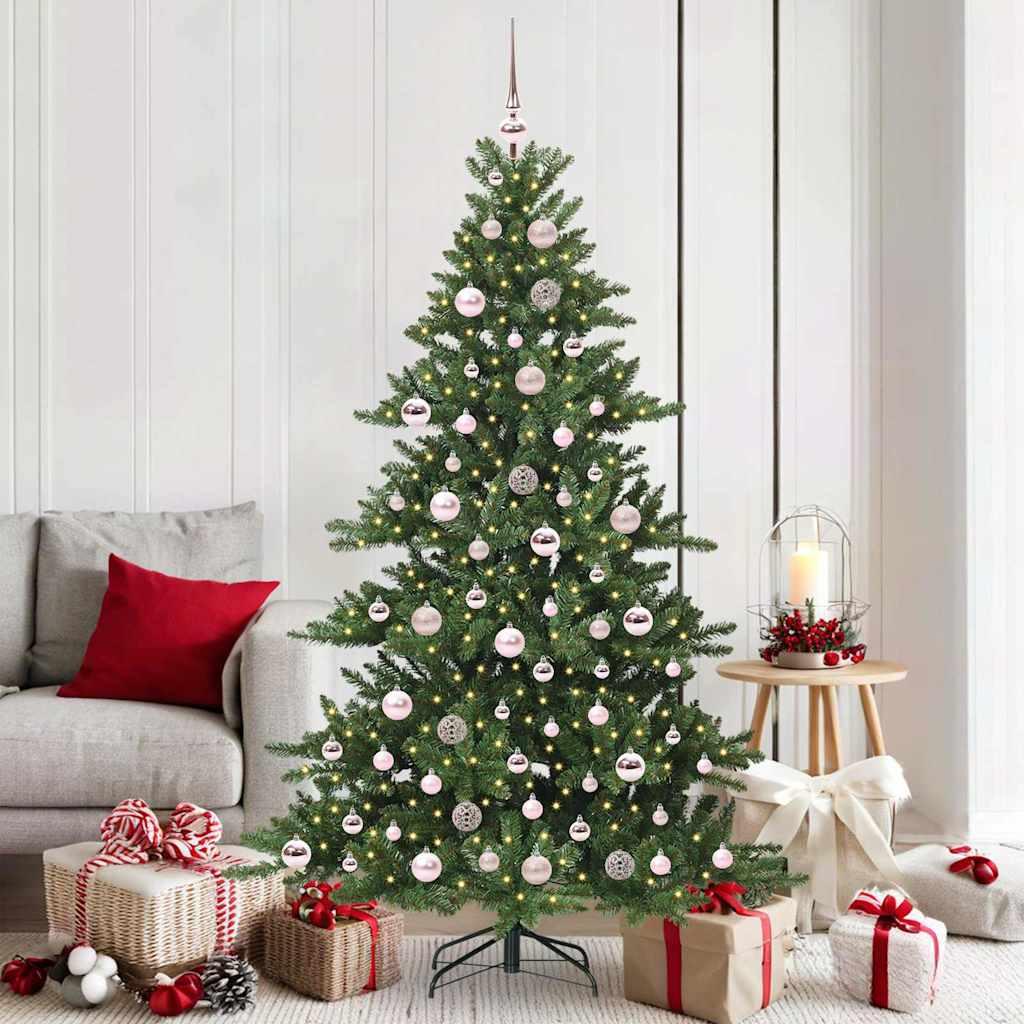 Kunstigt hængslet juletræ med 300 LED - grøn 180 cm (PVC/stål)