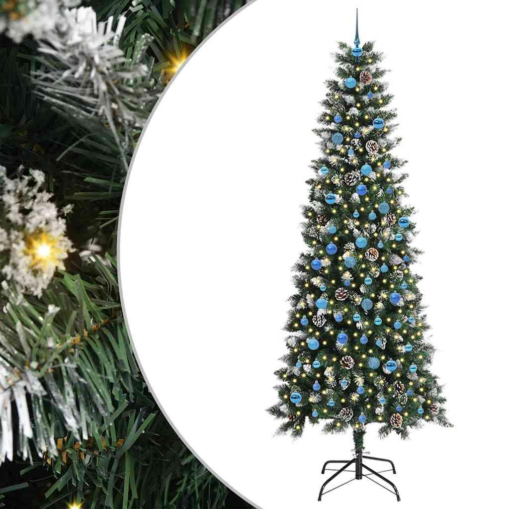 Kunstigt juletræ 240 cm - grøn, med LED-lys og stativ (PVC/plastik/stål)