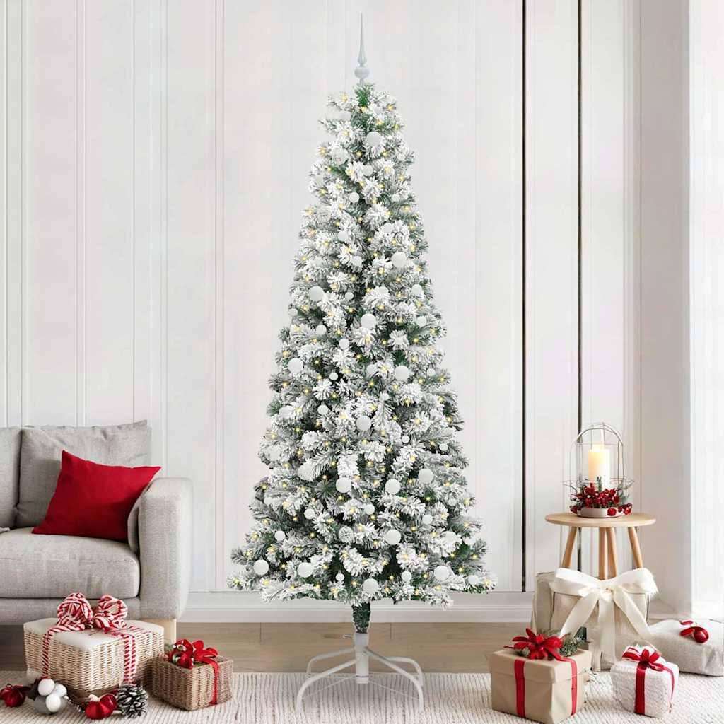 Kunstigt hængslet juletræ med 300 LED - grøn/hvid 240 cm