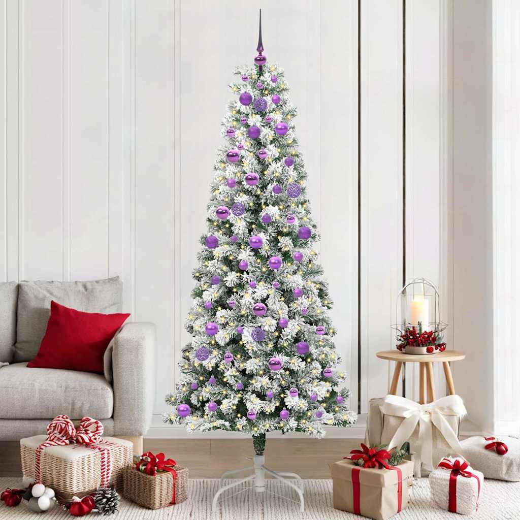 Kunstigt hinged juletræ med 300 LED - grøn/hvid 210 cm
