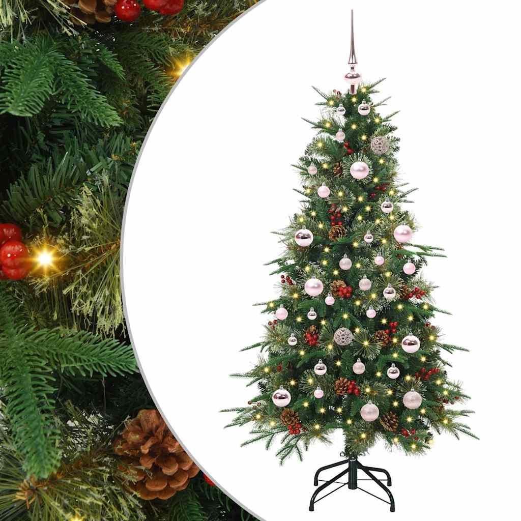 Kunstigt hinged juletræ med 150 LED - grøn 150 cm (PE/PVC)