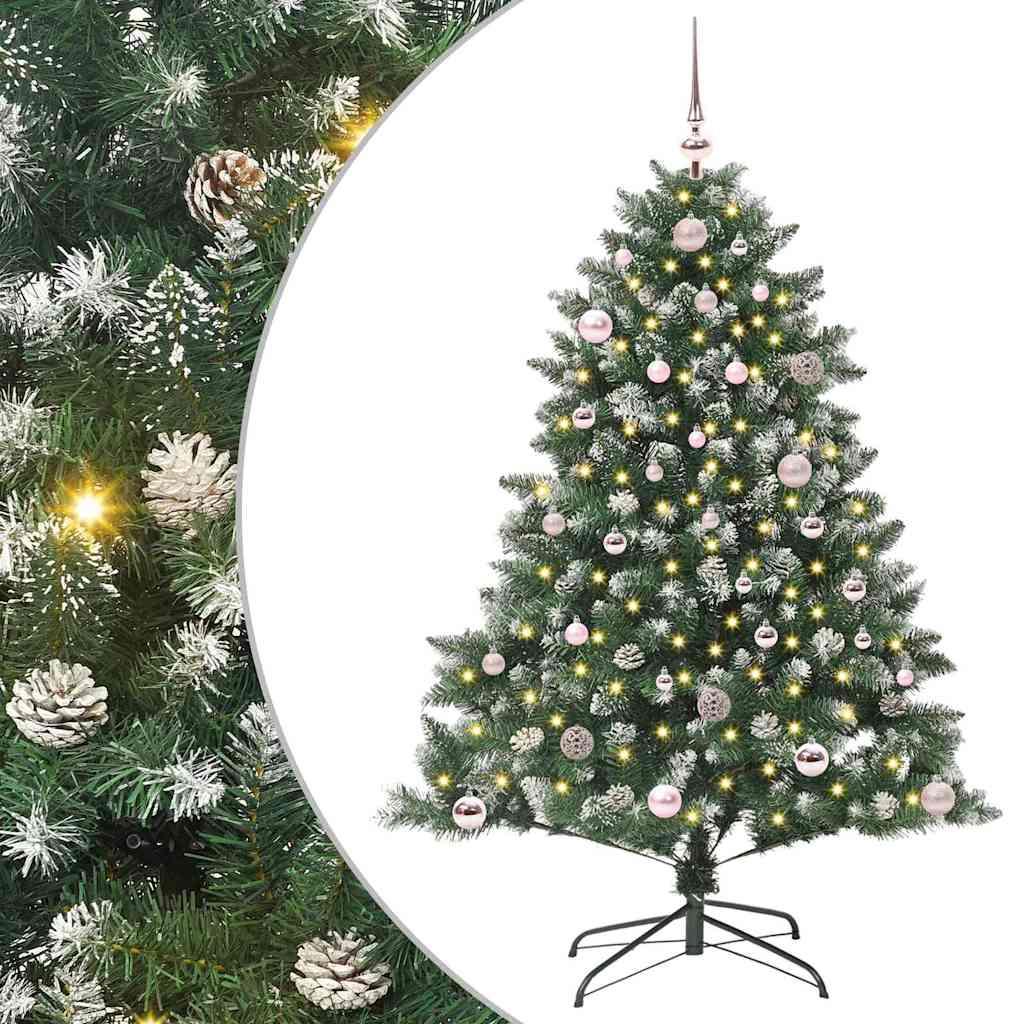 Kunstigt juletræ 150 cm - grøn med LED, kogler og kugler