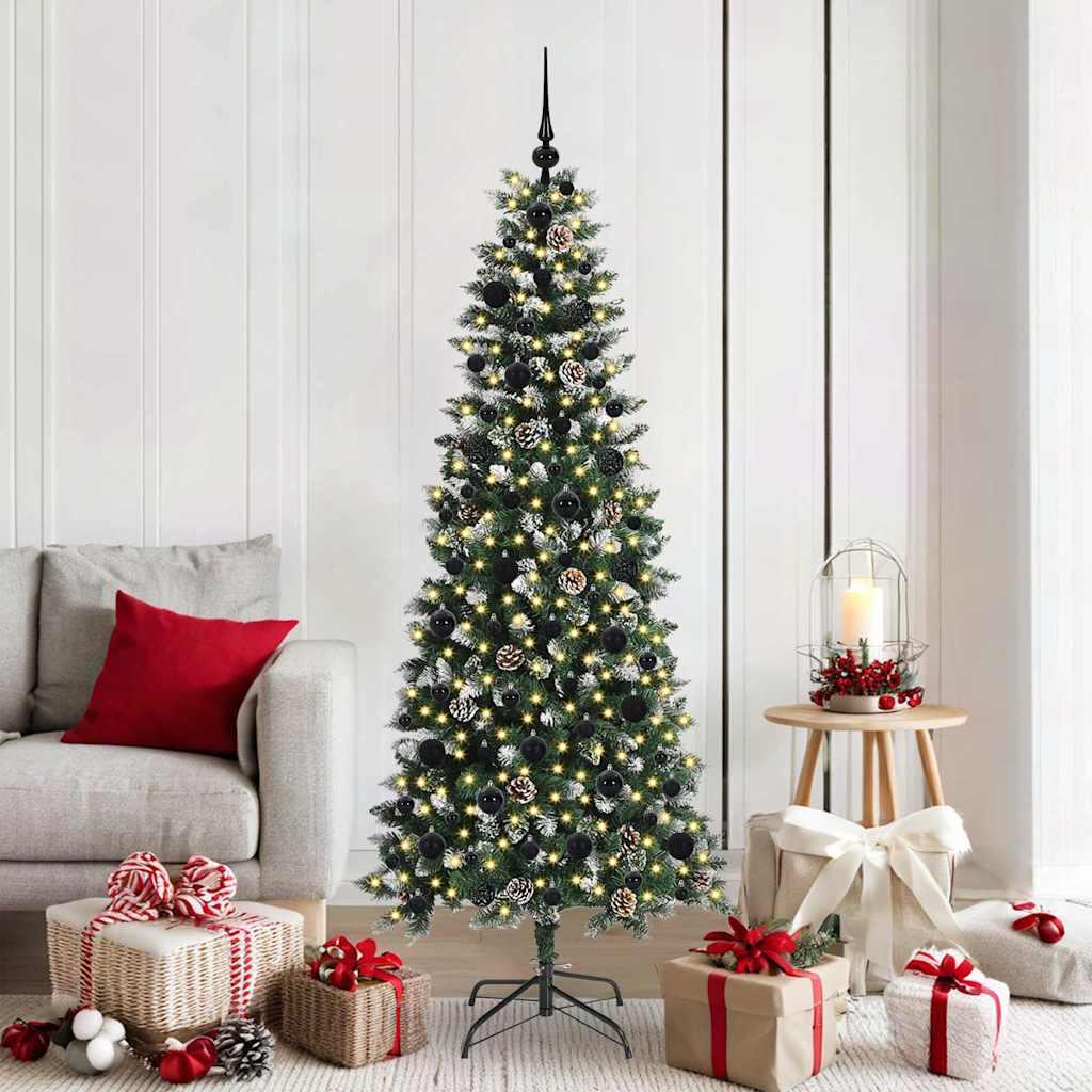 Kunstigt juletræ med lys og stativ - grøn 180 cm (PVC/plast/stål)