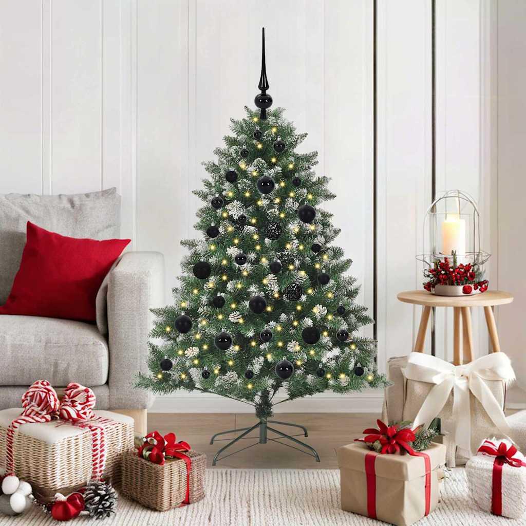 Kunstigt juletræ 120 cm med LED-lys og stativ - grøn, PVC/stål