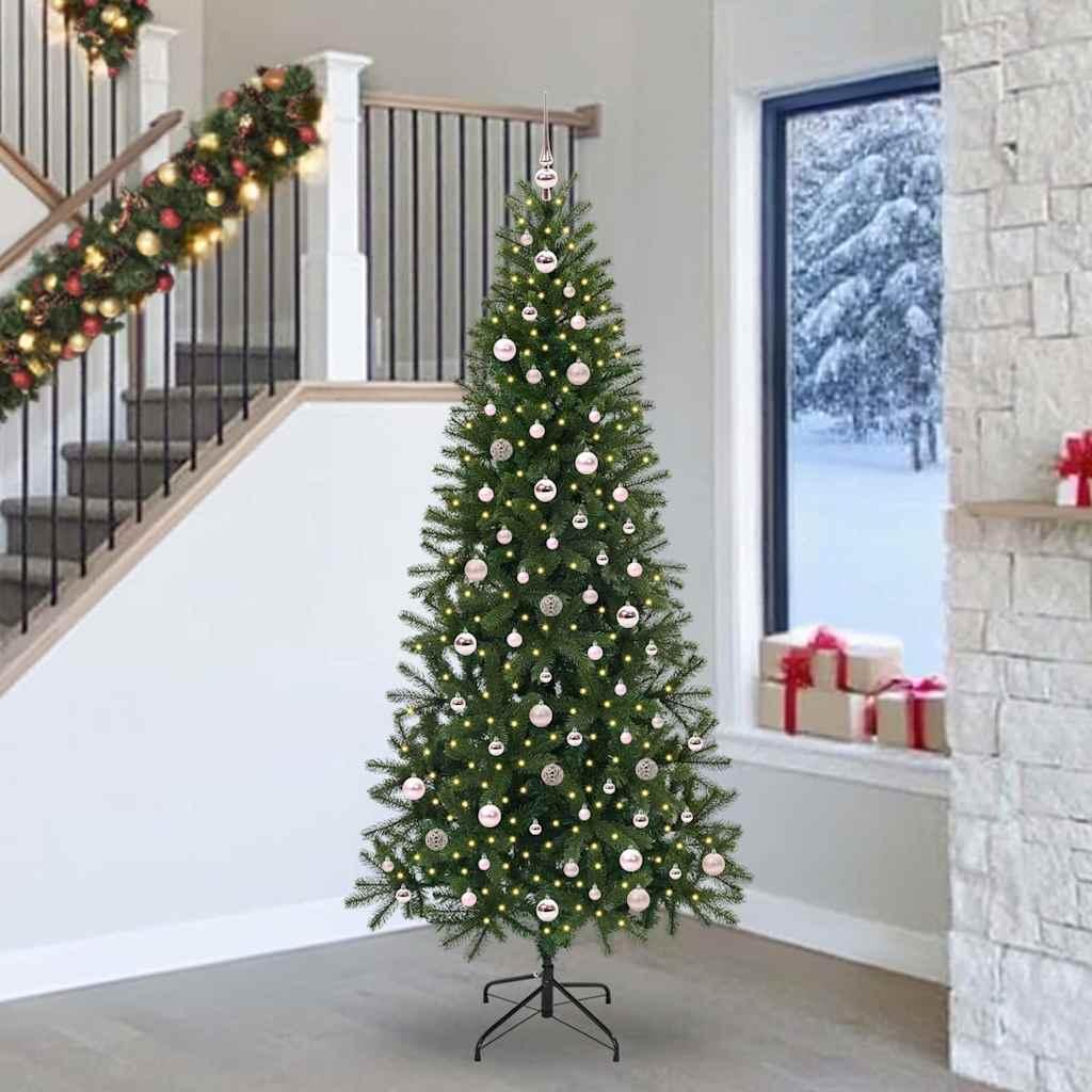 Kunstigt juletræ med 300 LED'er Grøn 240 cm PE og PVC