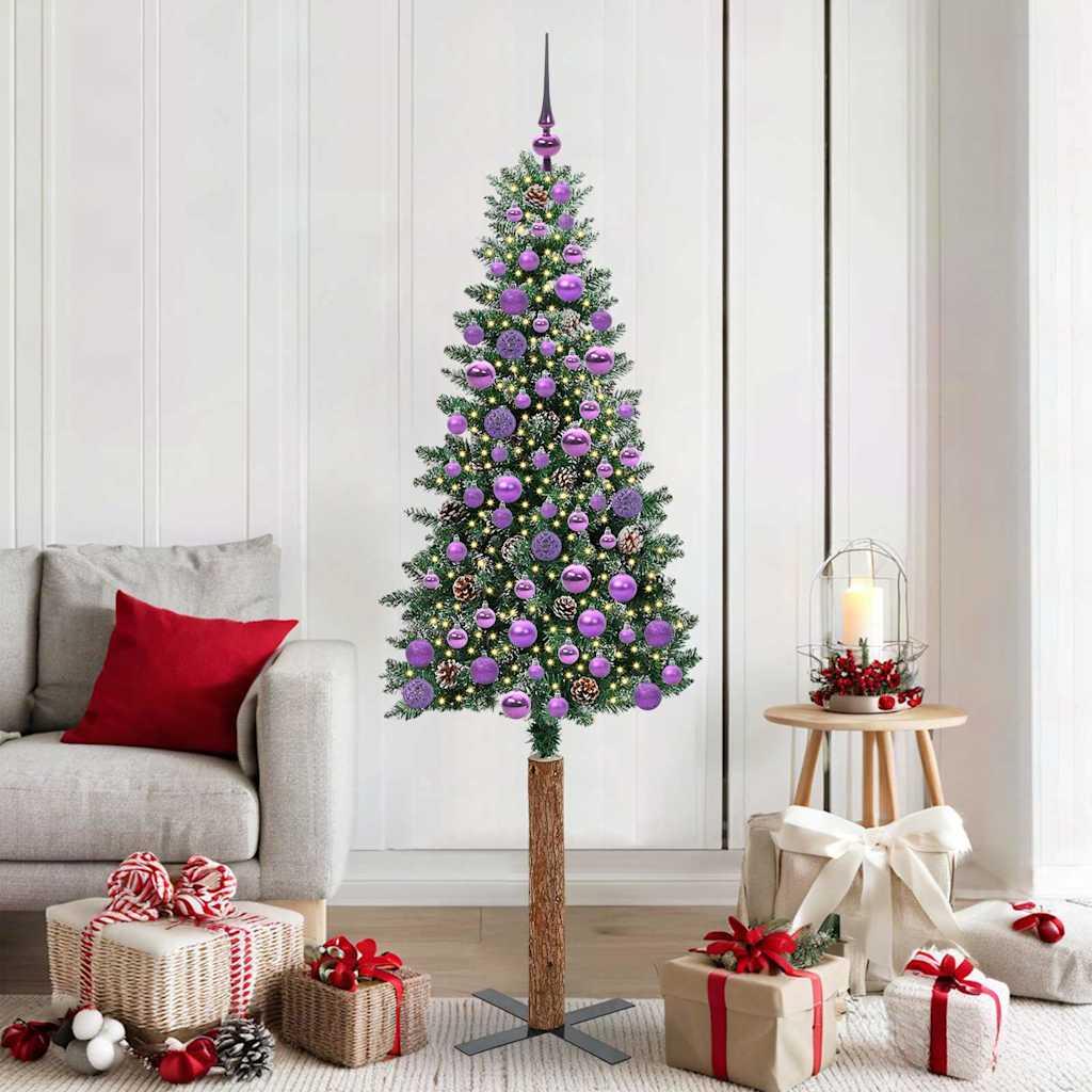 Slankt Juletræ Grøn og Hvid 180 cm PVC og Massiv Fyrretræ