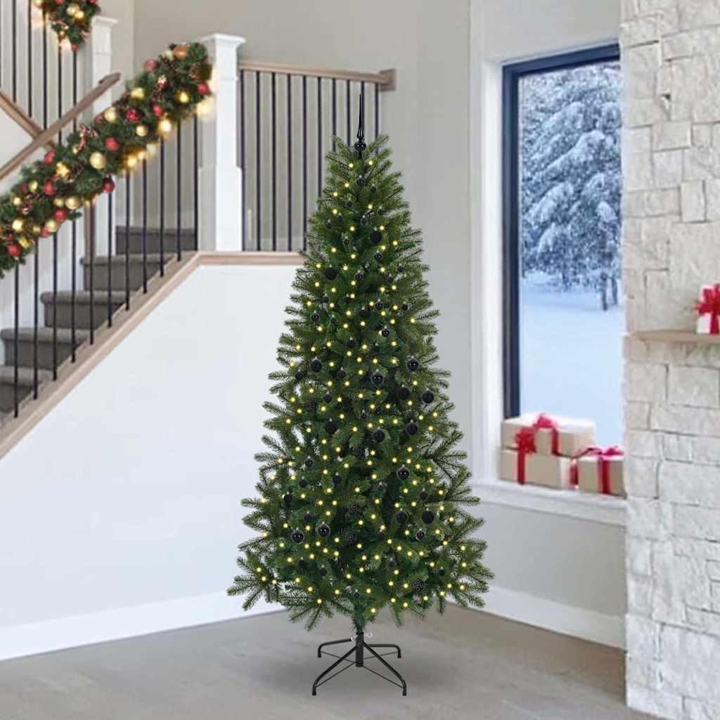 Kunstigt juletræ med 300 LED'er Grøn 240 cm PE og PVC
