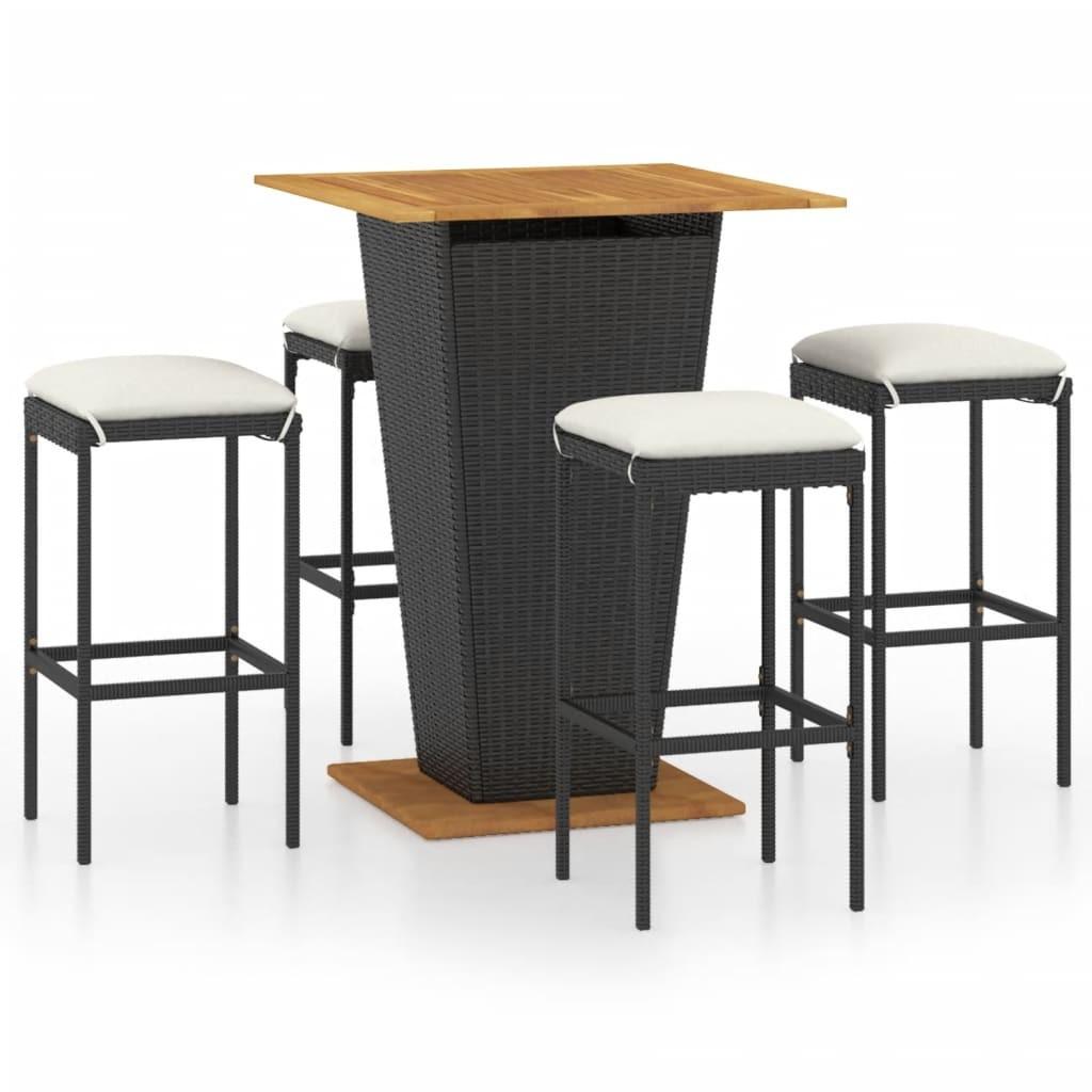 Barsæt Til Haven 3 Dele Med Hynder Polyrattan - 4 / Sort / 80 cm bordlængde