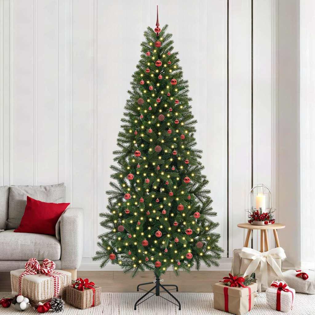 Kunstigt juletræ 240 cm - grøn med 300 LED-lys, PE/PVC