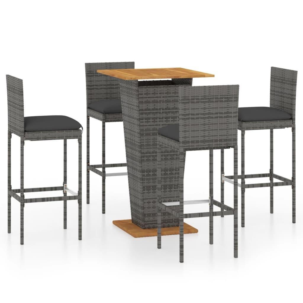 Barsæt Til Haven 3 Dele Med Hynder Polyrattan - 4 / Grå / 60 cm bordlængde