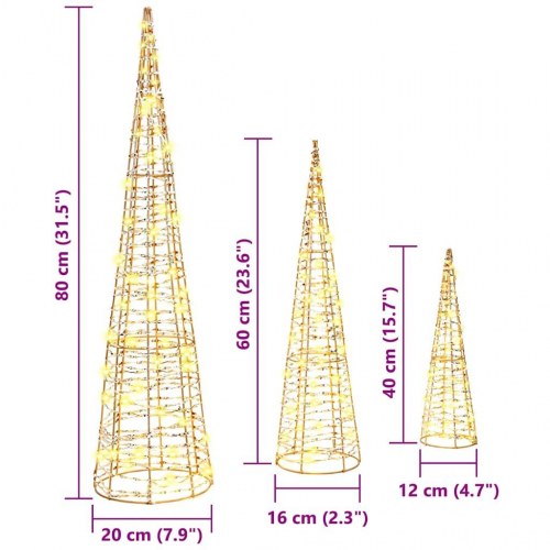 Juletræ med 90 LED'er 3 stk Varm hvid 20 x 20 x 80 cm PET