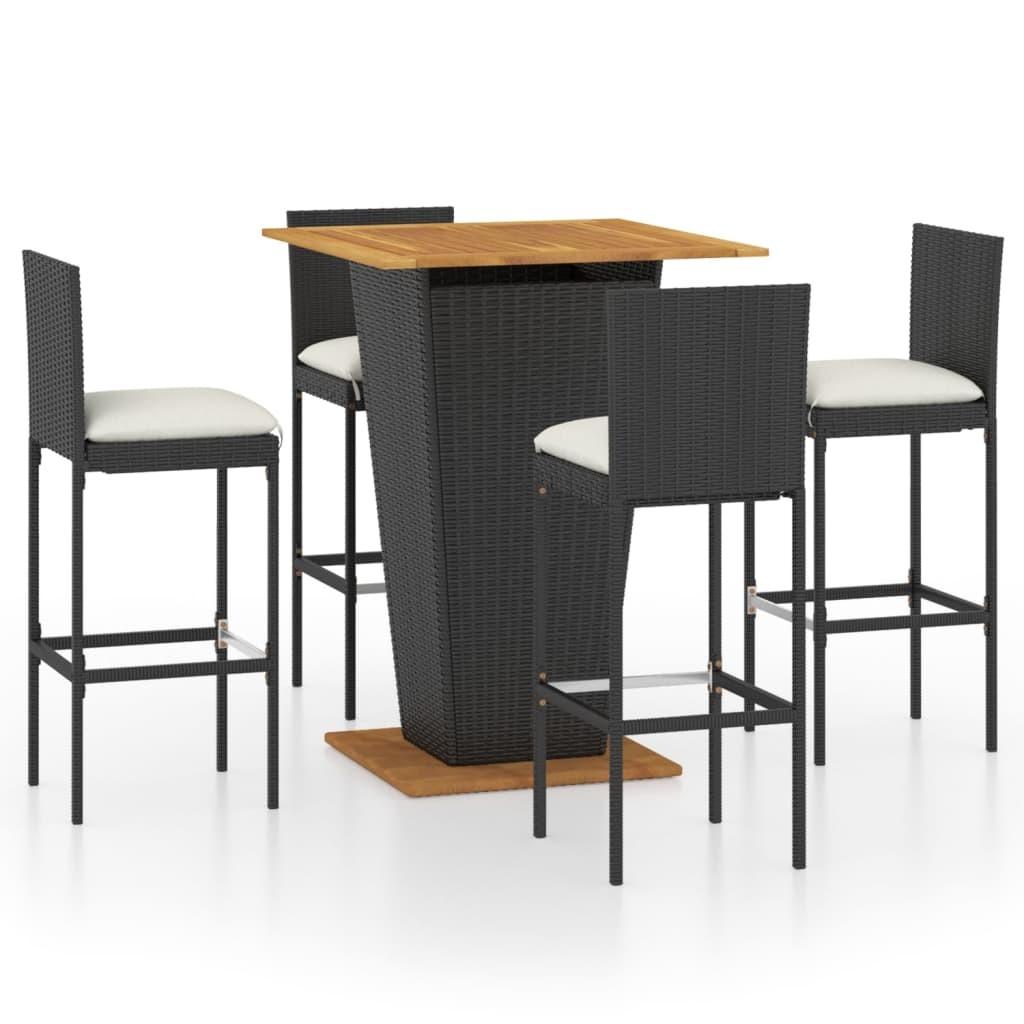 Barsæt Til Haven 3 Dele Med Hynder Polyrattan - 4 / Sort / 80 cm bordlængde