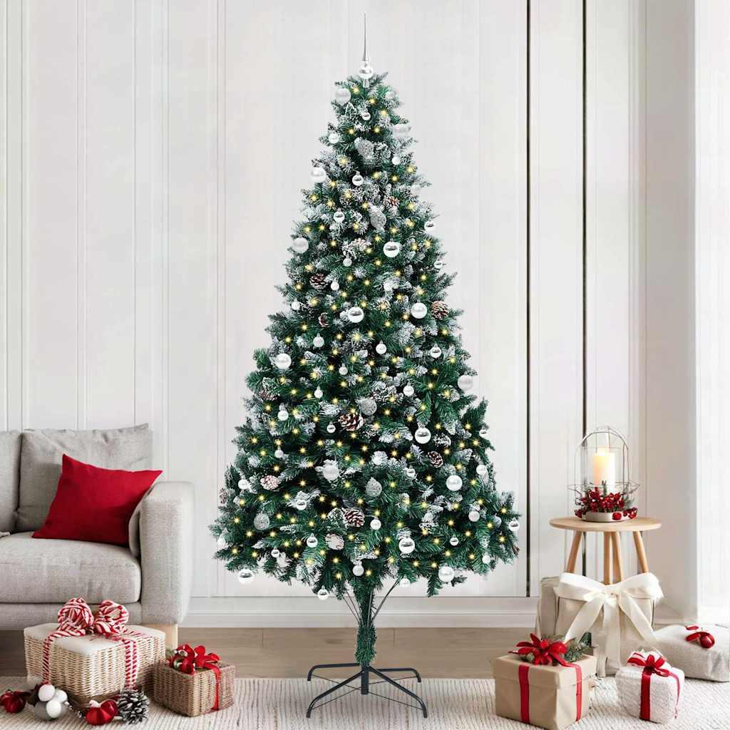 Kunstigt juletræ 240 cm med LED-lys og stativ - grøn PVC