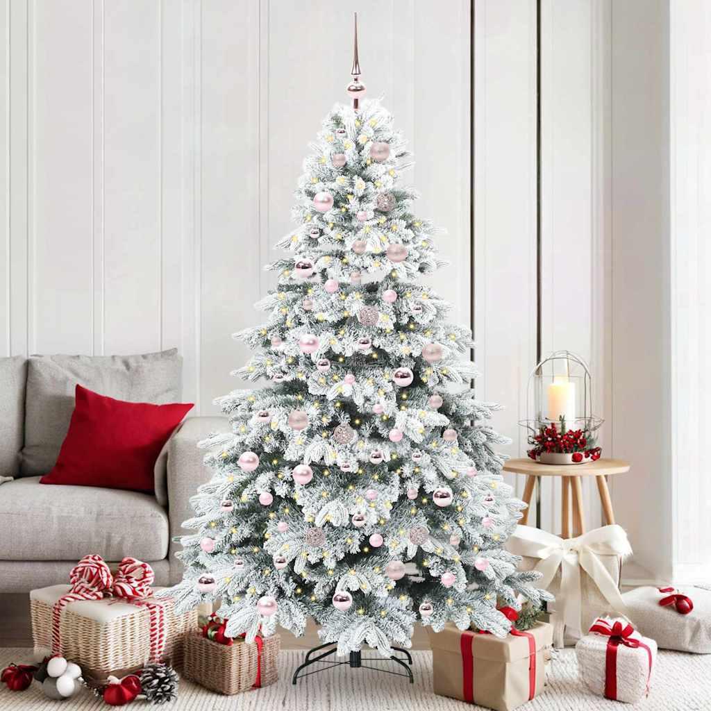 Kunstigt juletræ 180 cm i hvid med 300 LED - PE/PVC